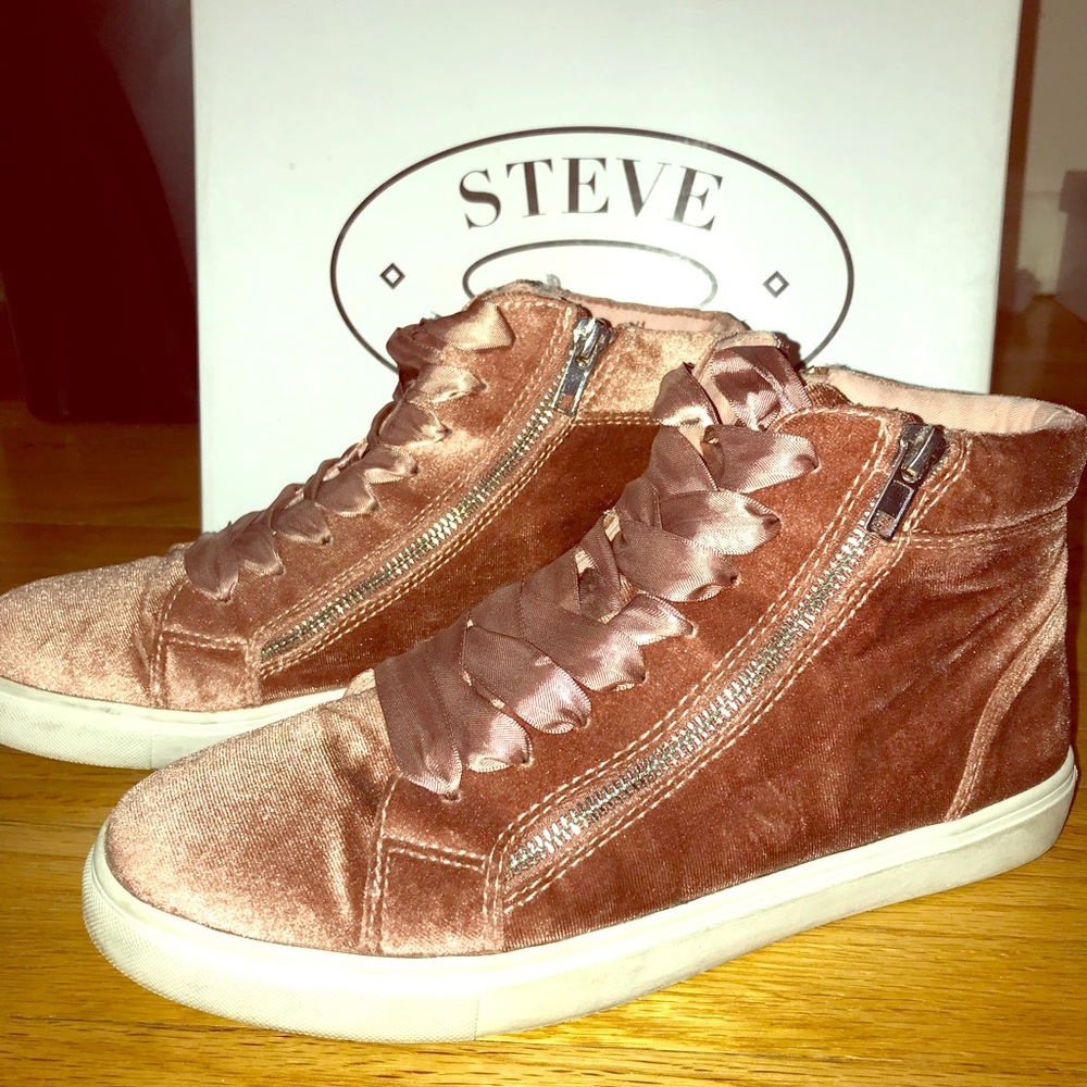 Rose Gold Velvet High Top sneakers w/ ribbon laces